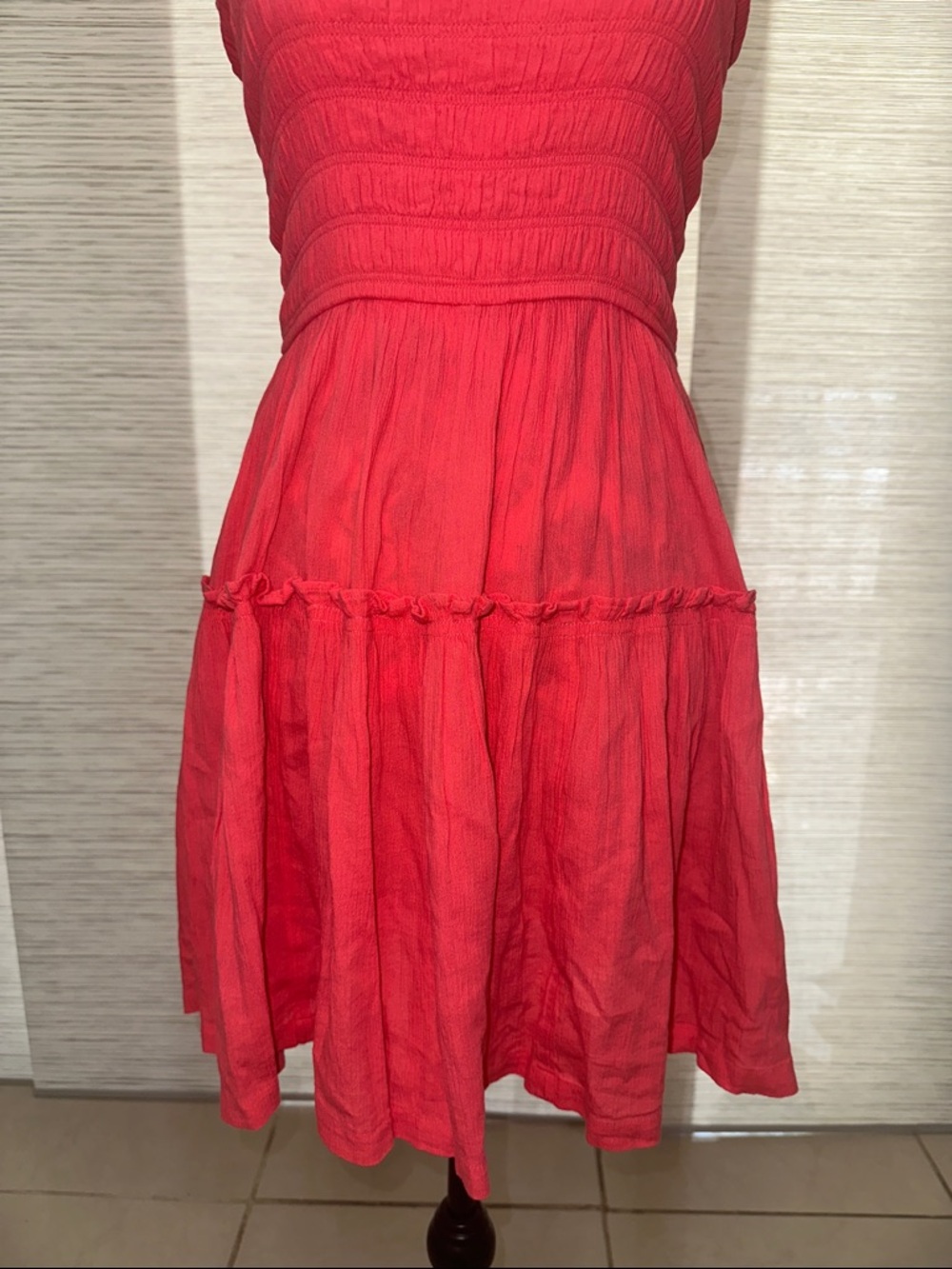 aerie Coral Pink Flirty Shoulder Summer Mini Dress Sz. M - Picture 5 of 10